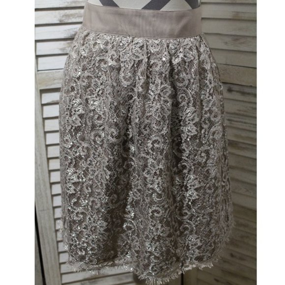 J Crew Rose Taupe Metallic Tinsel Lace Skirt (144)🦄 - Picture 6 of 10